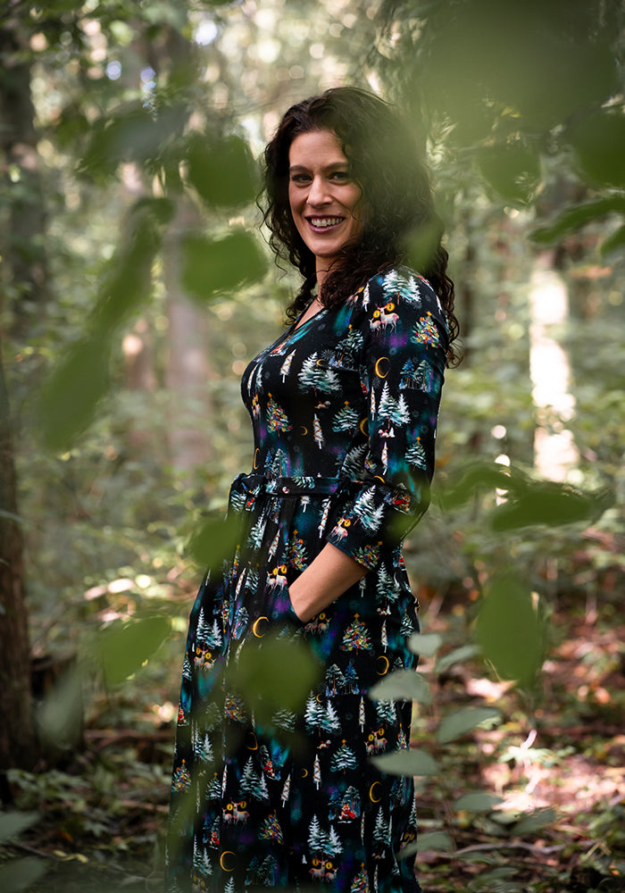 Flurry Aurora Scene Print Cotton Midi Dress