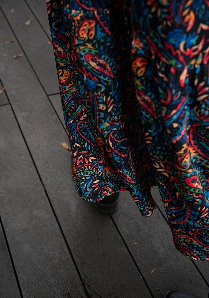 Flyn Paisley Print Tiered Hem Midi Dress