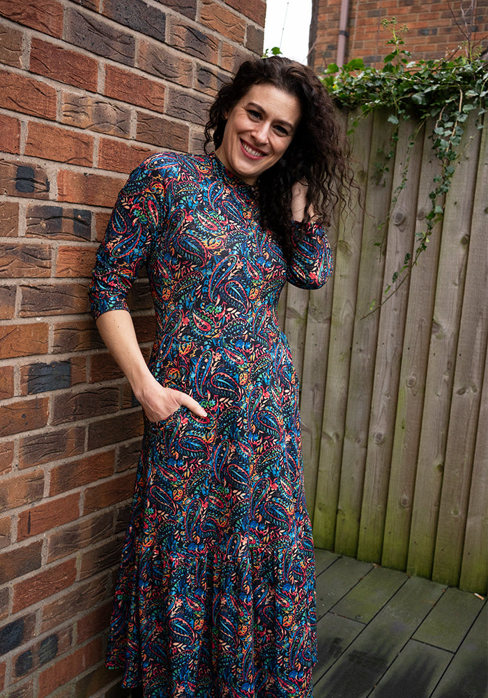Flyn Paisley Print Tiered Hem Midi Dress
