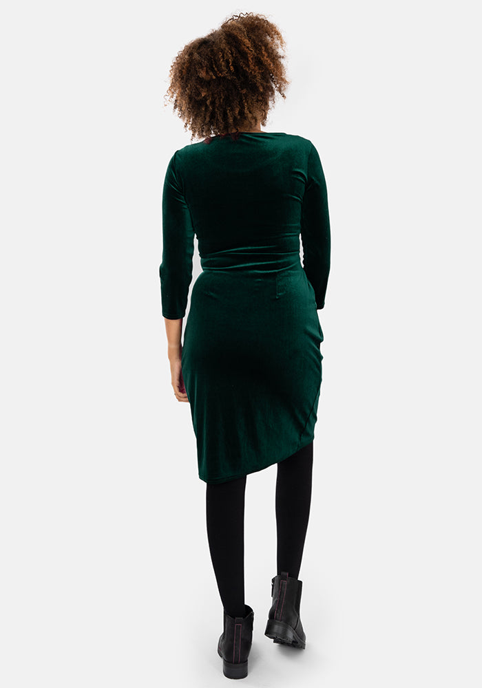 Forest Bottle Green Velvet Dress