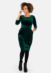 Forest Bottle Green Velvet Dress