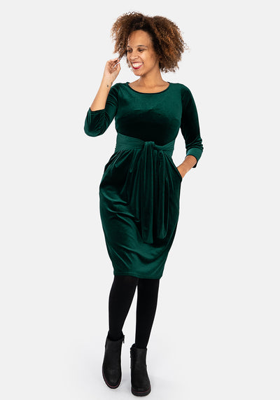 Forest Bottle Green Velvet Dress