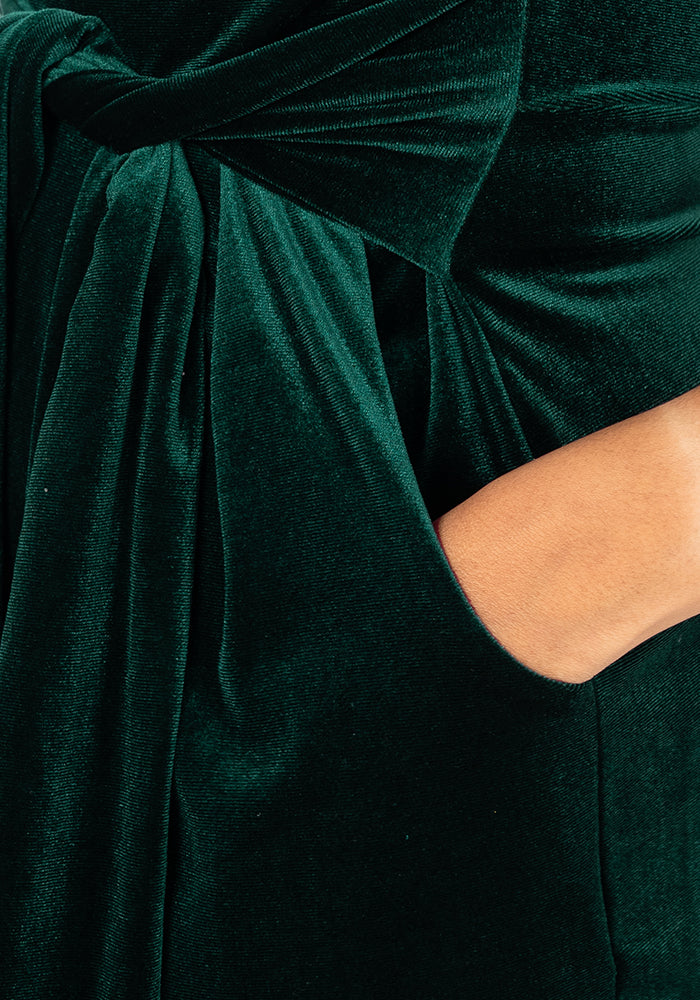 Forest Bottle Green Velvet Dress