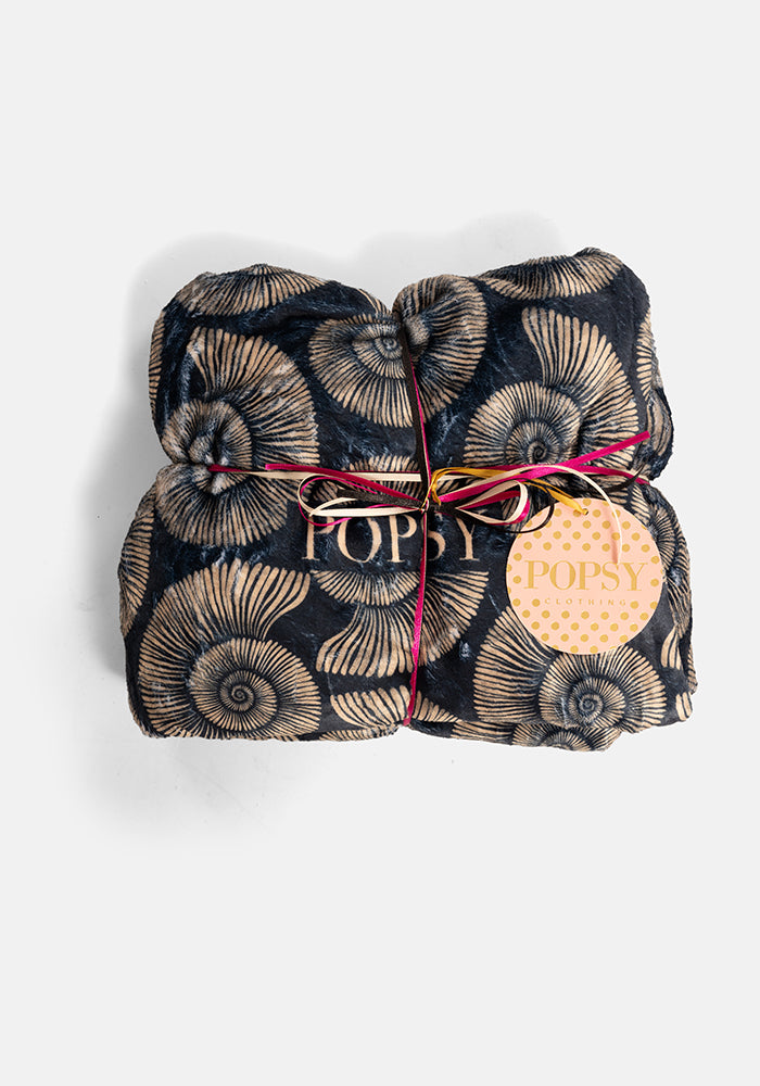 Pop-under Fossil Print Plush Blanket