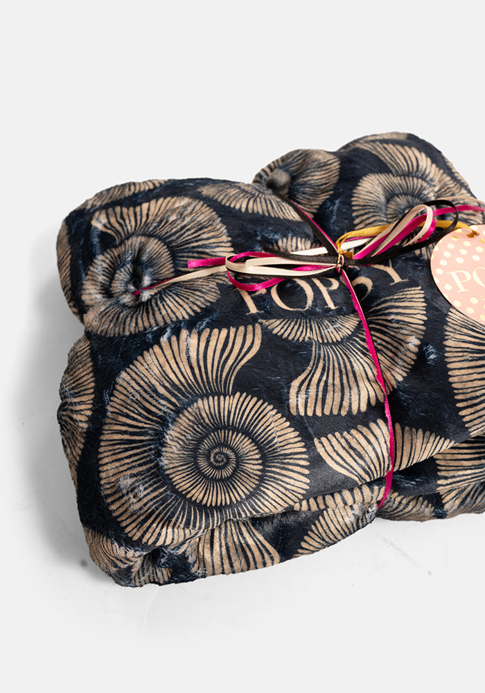 Pop-under Fossil Print Plush Blanket