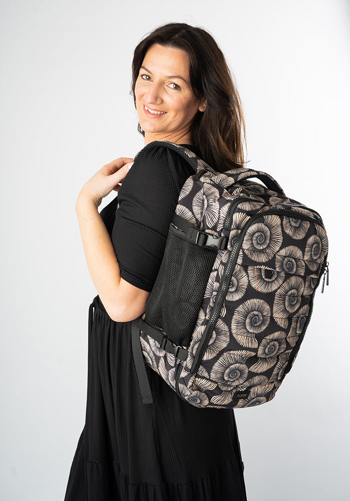 Second angle of Fossil Print Cabin Bag, cabin bag with stylish fossil inspired pattern.