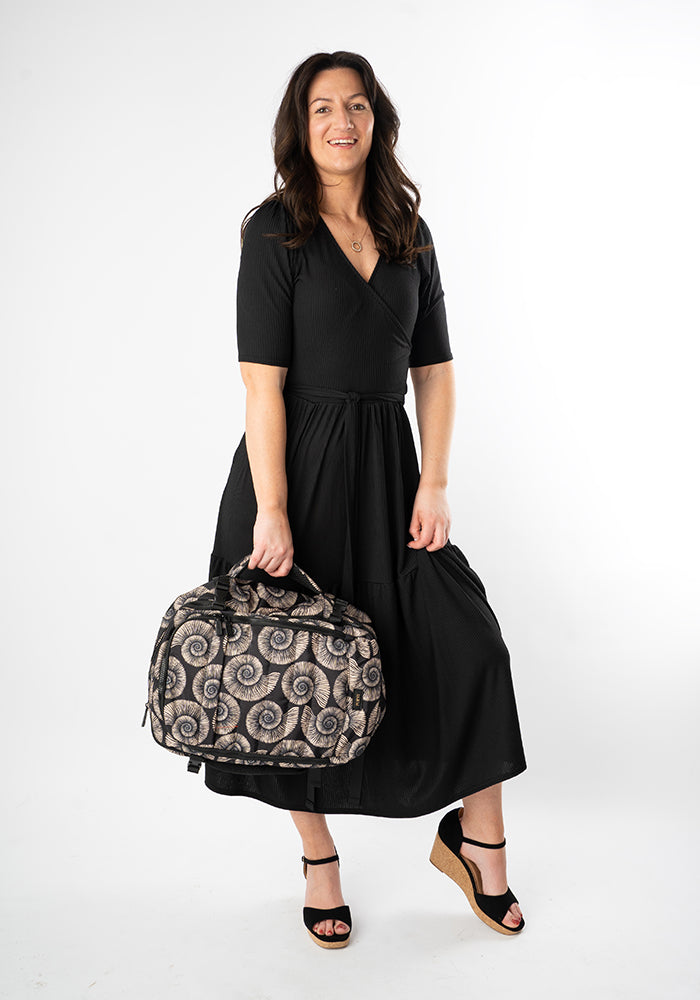 Sixth angle of Fossil Print Cabin Bag, cabin bag with stylish fossil inspired pattern.