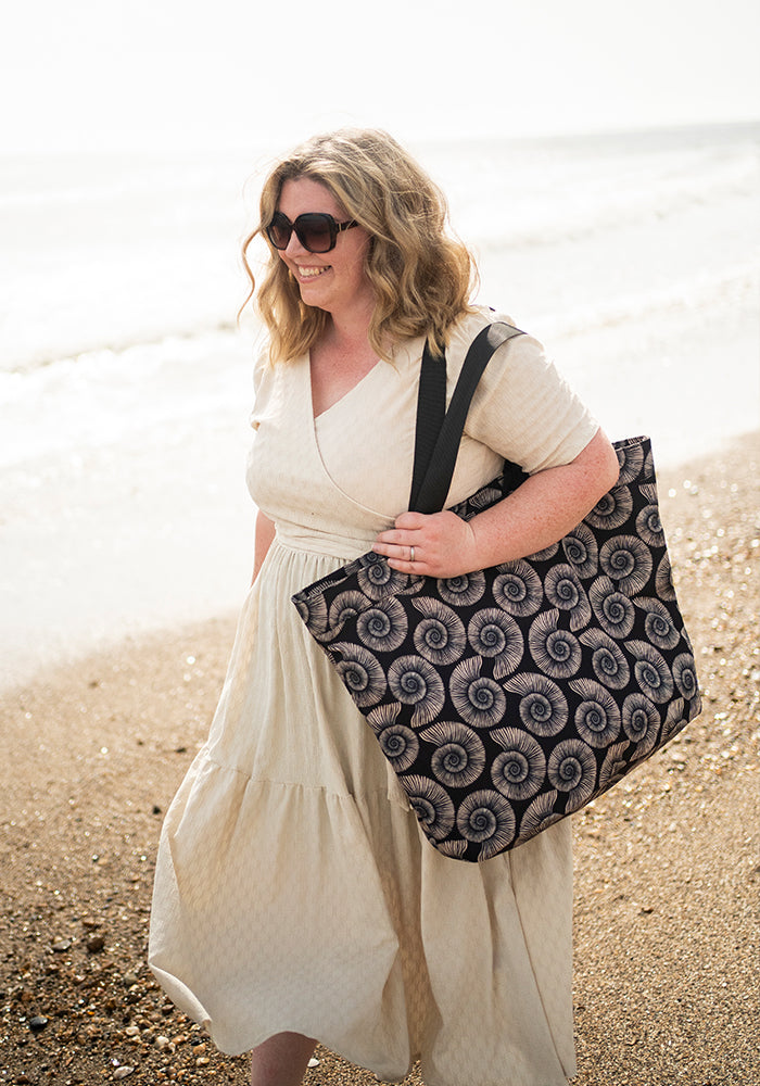 Front view of Fossil Print Beach Bag