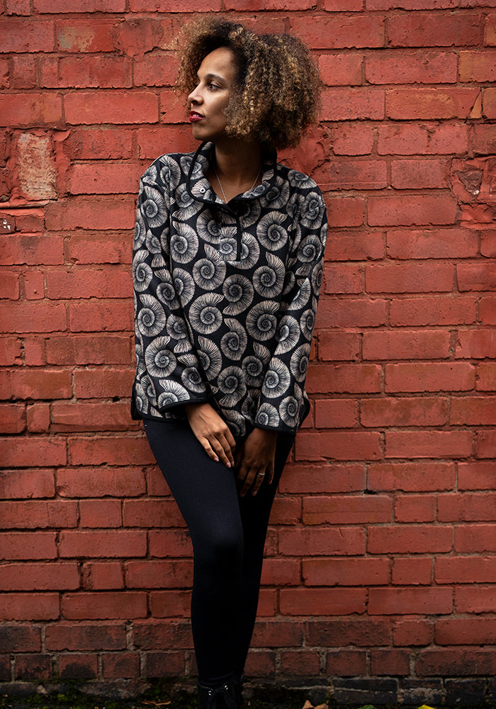 Front view of Fossil Print Fleece Top