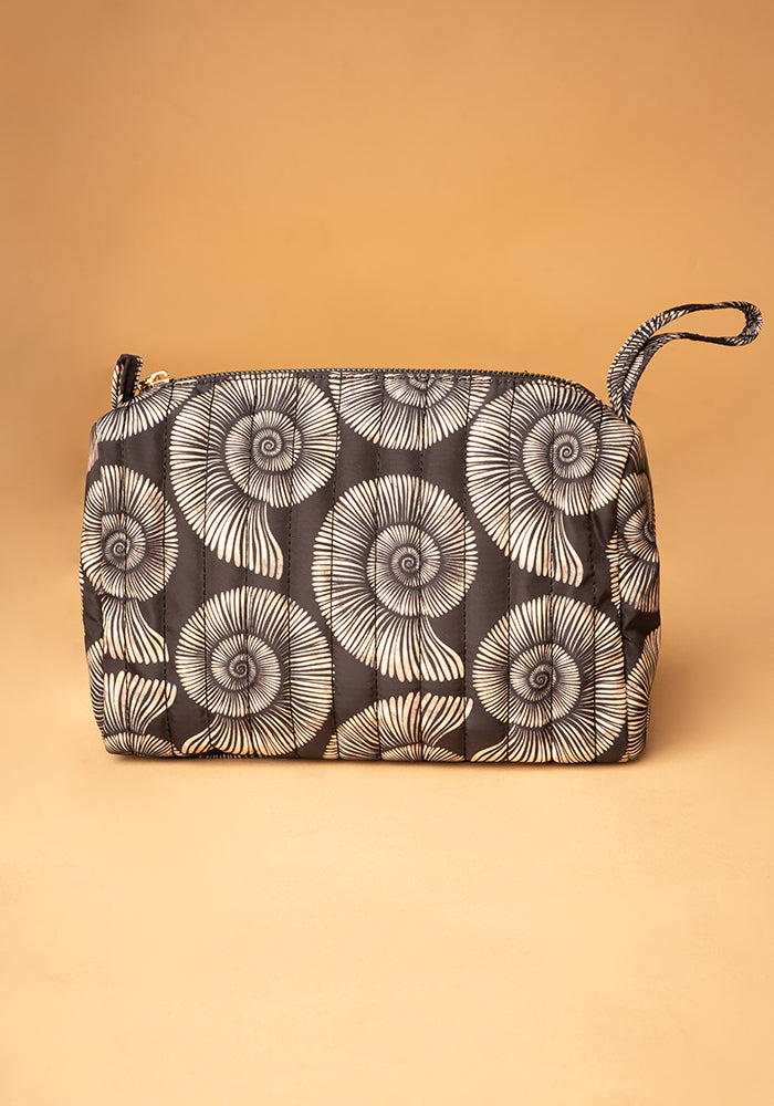 Front view of Fossil Print Quilted Makeup Bag