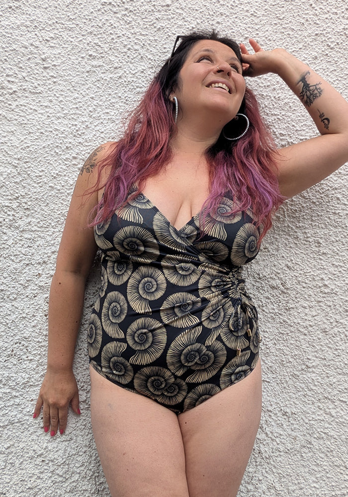 Popsy Fossil Print Side Ruched Swimsuit