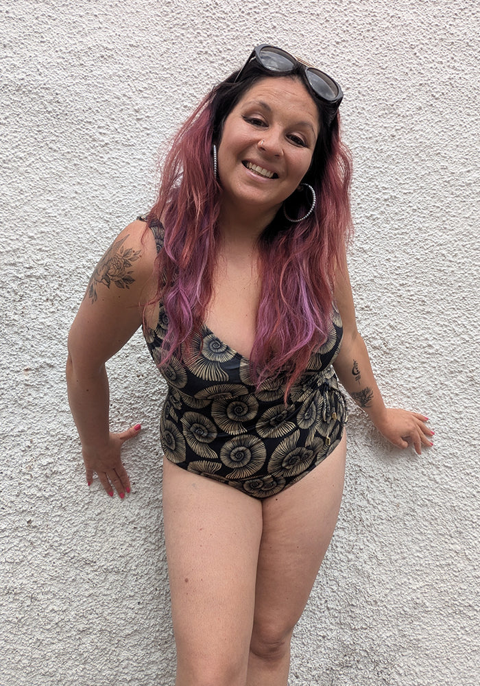 Popsy Fossil Print Side Ruched Swimsuit