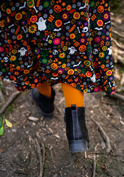 Franken Orange Ditsy Halloween Ghost Print Cotton Midi Dress