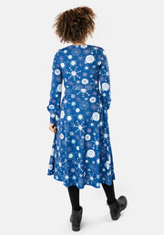 Frost Snowflakes Print Midi Dress