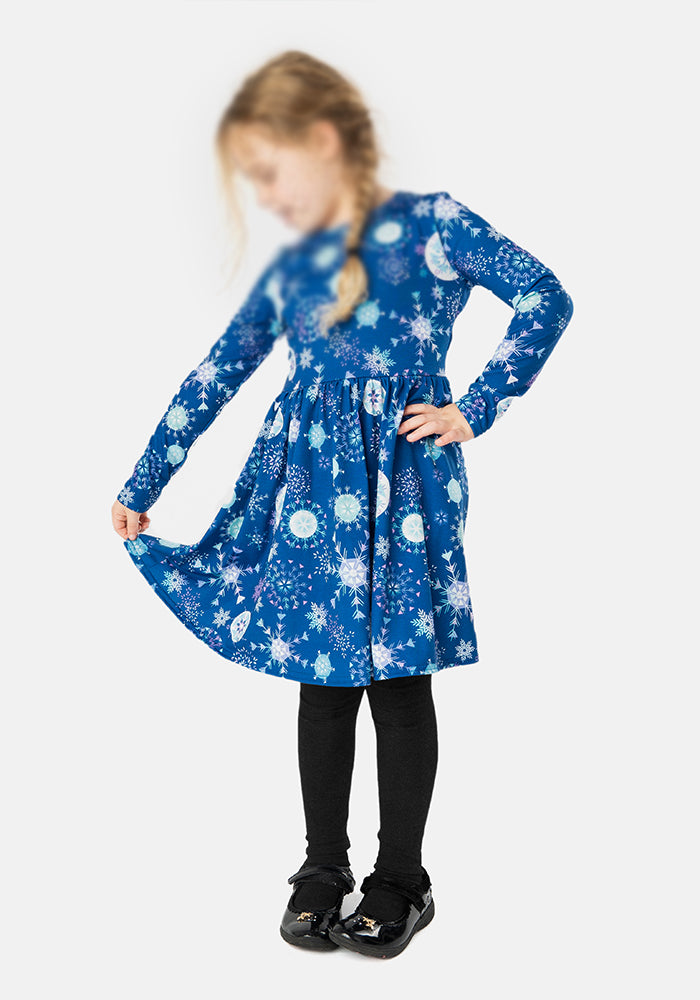 Children's Snowflakes Print Dress (Frost)