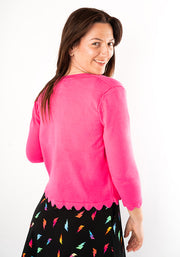 Fuchsia Fine Knit Scallop Cardigan