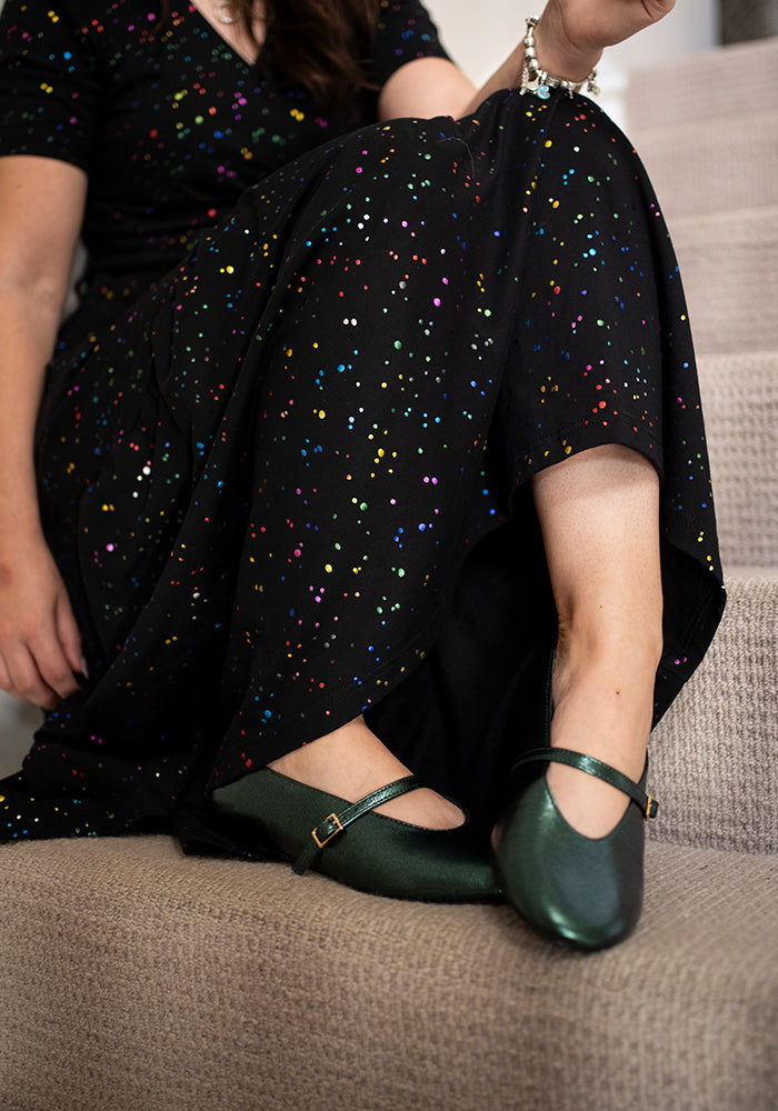 Third angle of Green Metallic Ballet Pump