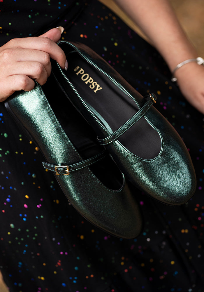 Sixth angle of Green Metallic Ballet Pump