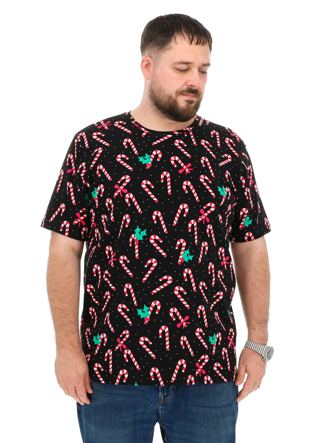 Candy Cane Print Adults Cotton T-Shirt - Anatolia