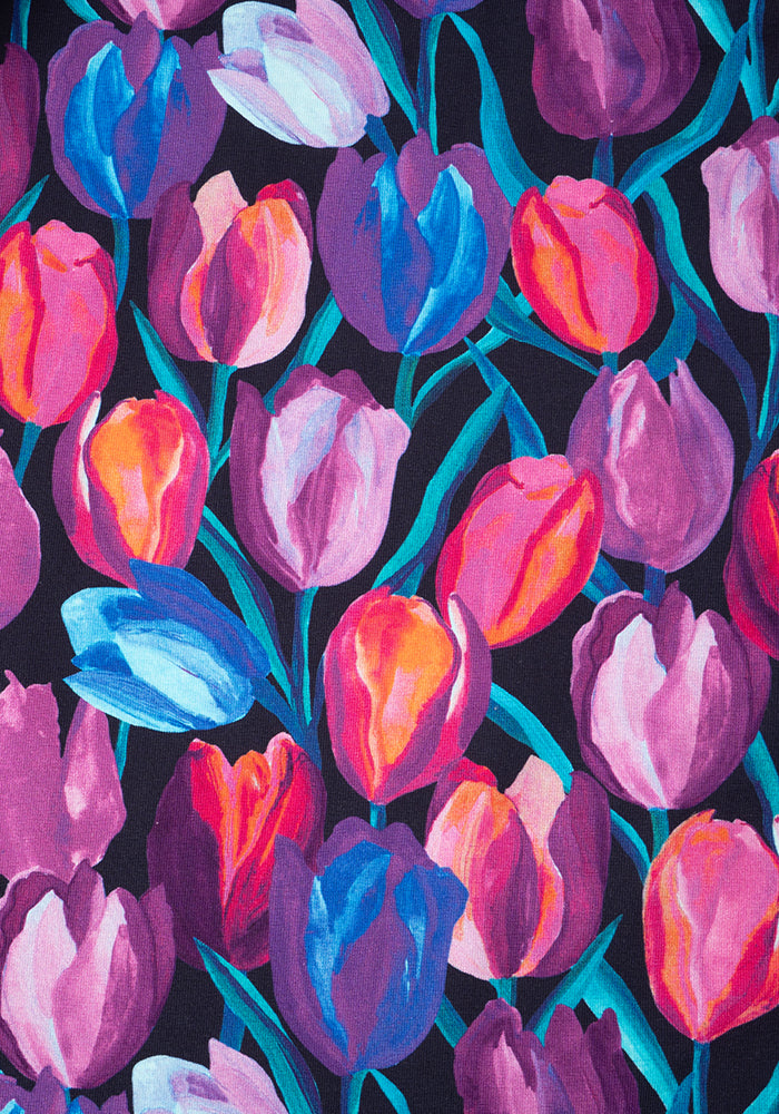 Second angle of Gaenor Hand Painted Tulips Print Cotton Midaxi Dress