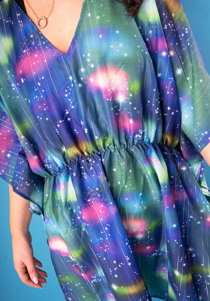 Second angle of Galaxy Print With Silver Lurex Cover Up
