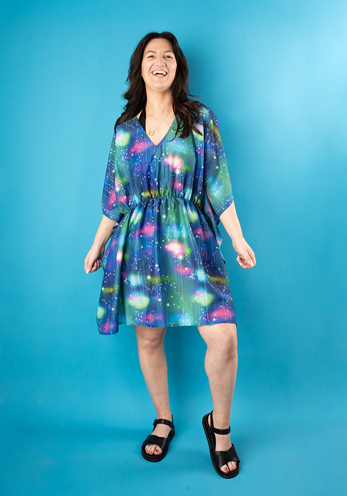 Third angle of Galaxy Print With Silver Lurex Cover Up