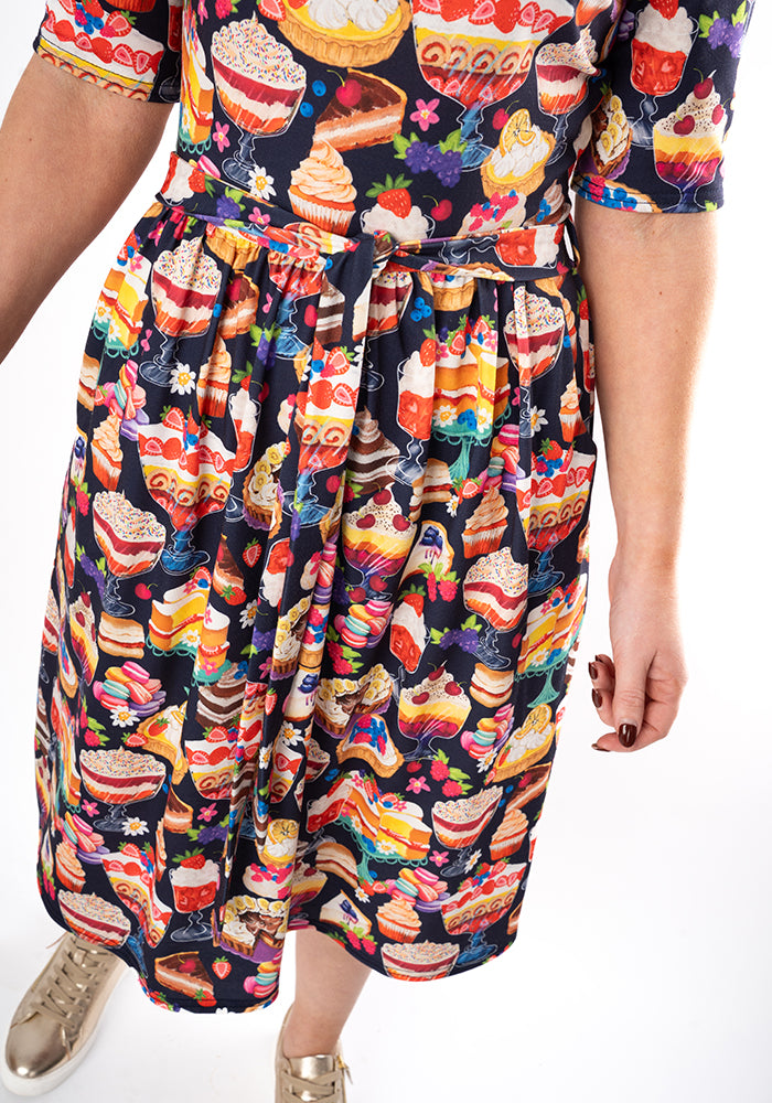 Fifth angle of Gale Cakes &amp; Deserts Print Dress, our jersey is a smooth, stretchy fabric known for its comfort and ease.