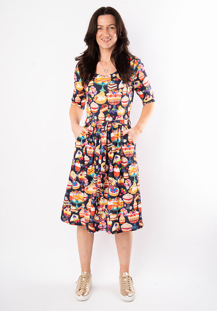 Ninth angle of Gale Cakes &amp; Deserts Print Dress, our jersey is a smooth, stretchy fabric known for its comfort and ease.