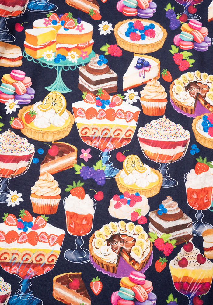 Second angle of Gale Cakes &amp; Deserts Print Dress, our jersey is a smooth, stretchy fabric known for its comfort and ease.