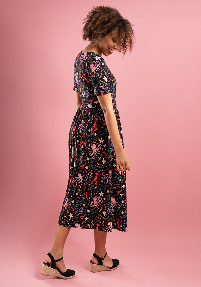 Galena Octopus Print Viscose Midi Dress