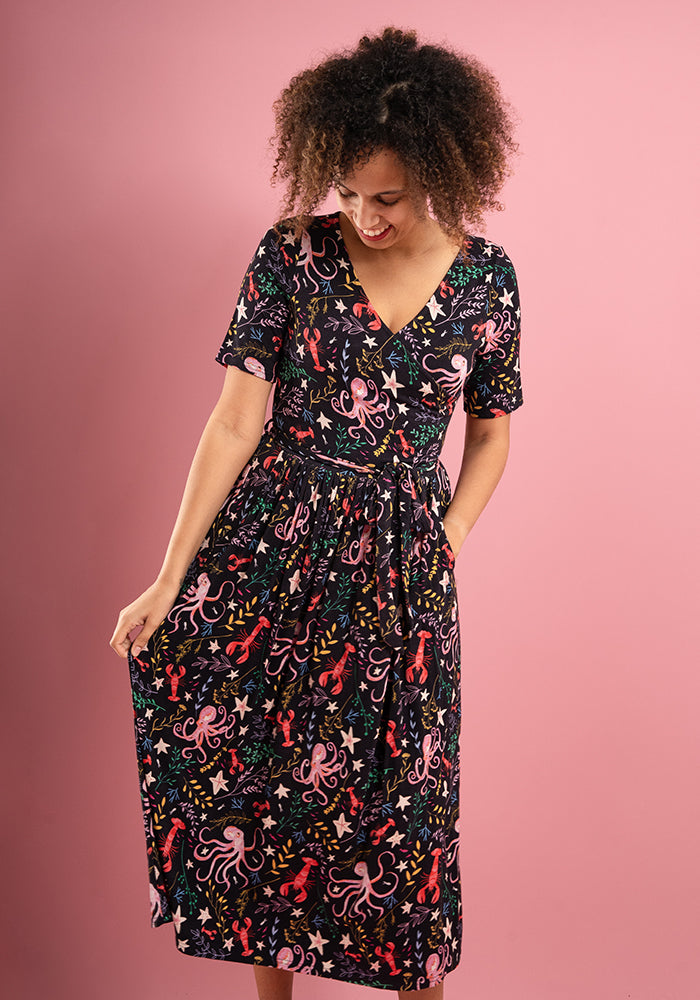 Galena Octopus Print Viscose Midi Dress