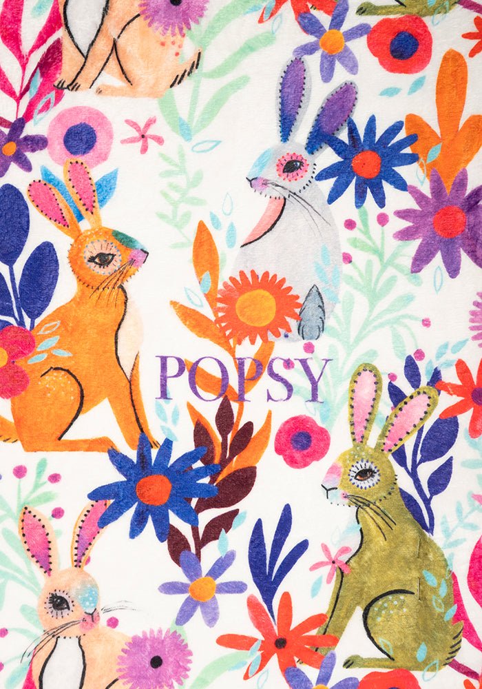Seventh angle of Garden Bunnies Cream Print Pop-under Plush Blanket