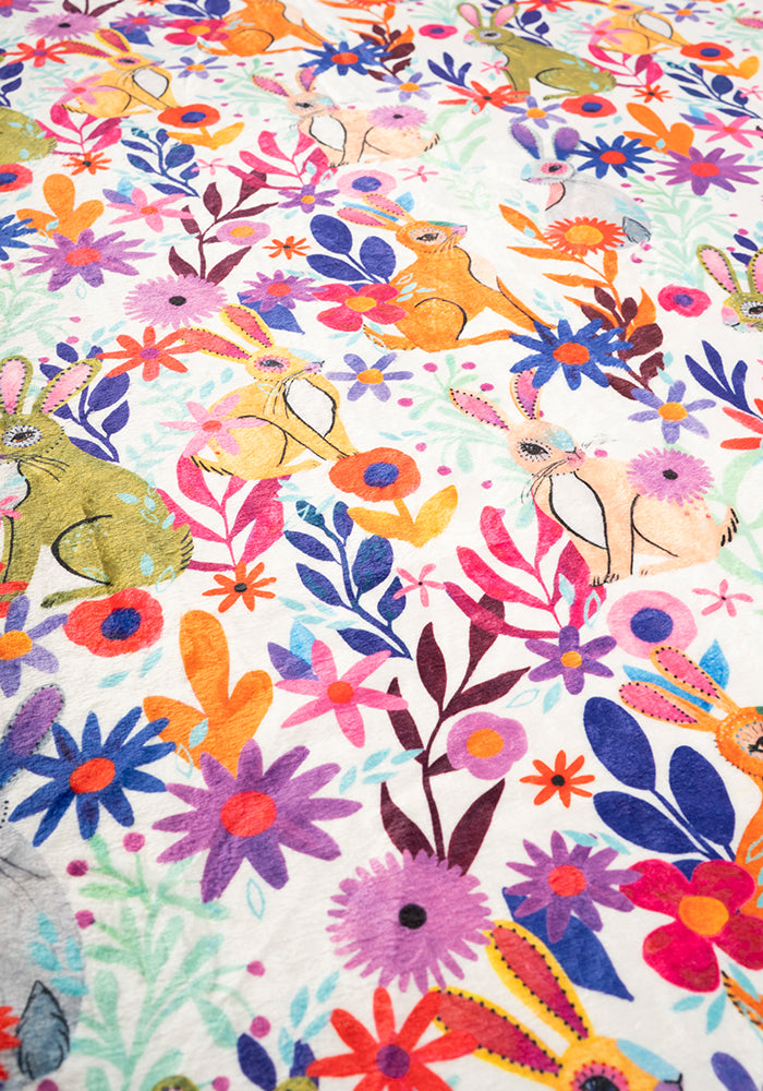 Sixth angle of Garden Bunnies Cream Print Pop-under Plush Blanket