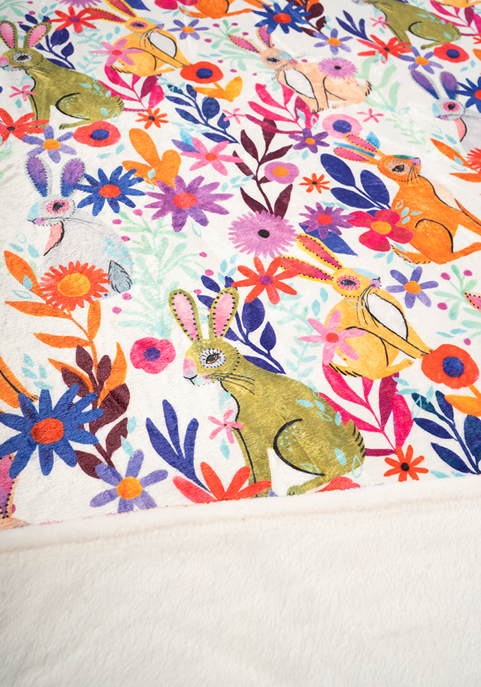 Fourth angle of Garden Bunnies Cream Print Pop-under Plush Blanket