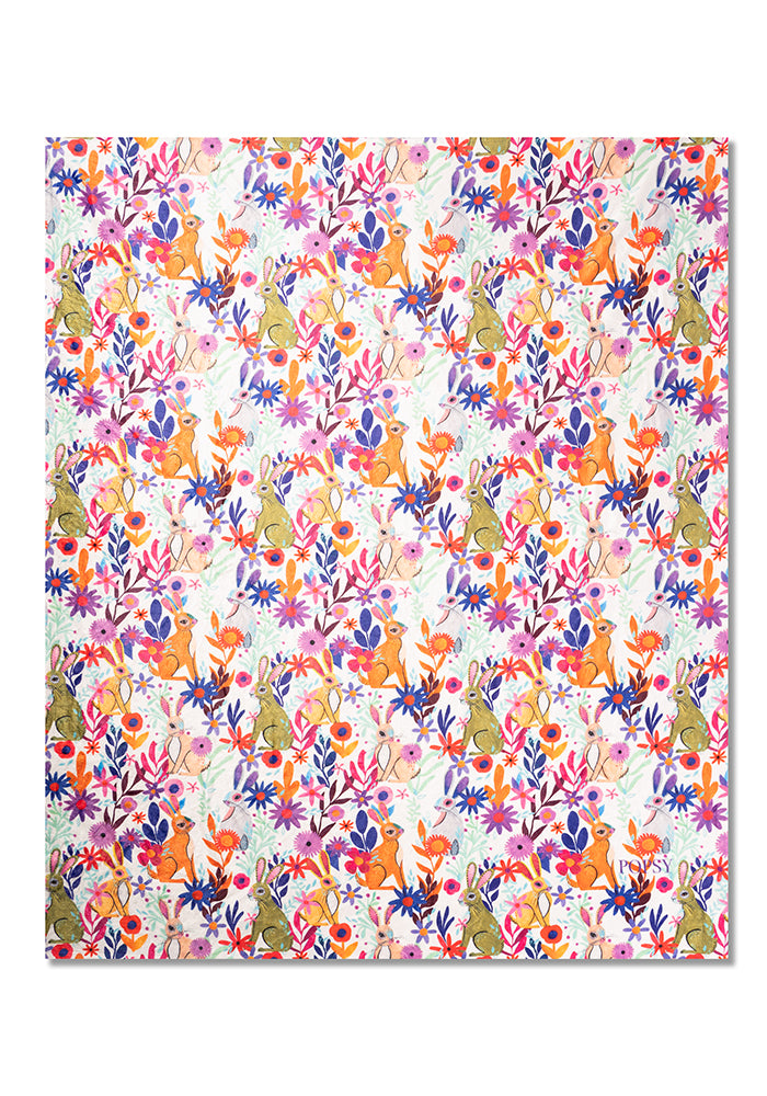 Third angle of Garden Bunnies Cream Print Pop-under Plush Blanket