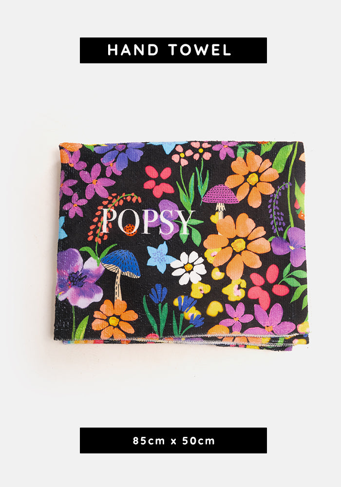 Front view of Garden Rainbow Print Hand Towel