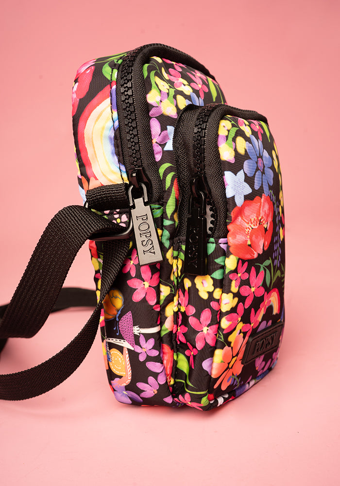 Fourth angle of Garden Rainbow Floral Phone Pocket Bag