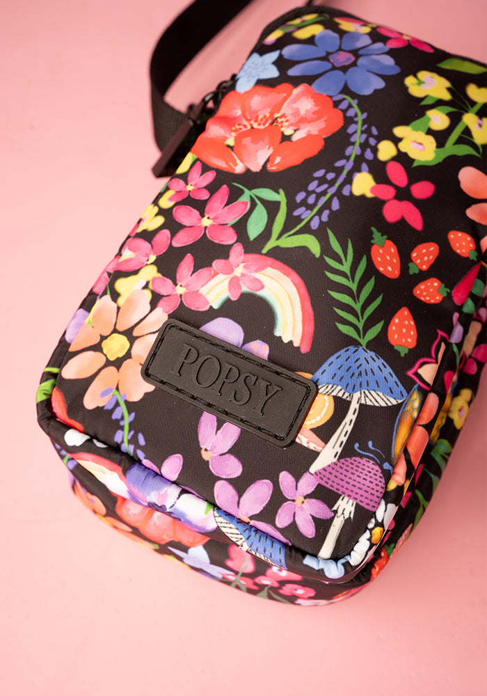 Second angle of Garden Rainbow Floral Phone Pocket Bag