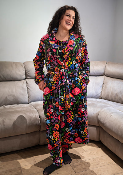 Garden Rainbow Print Fleece Dressing Gown