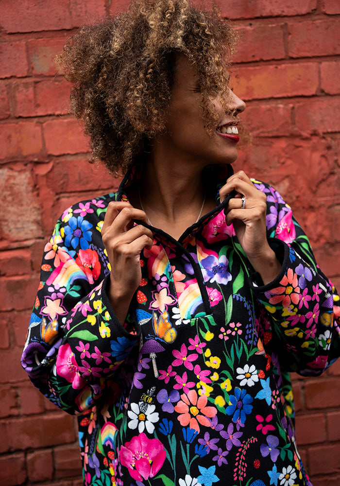 Third angle of Garden Rainbow Print Fleece Top
