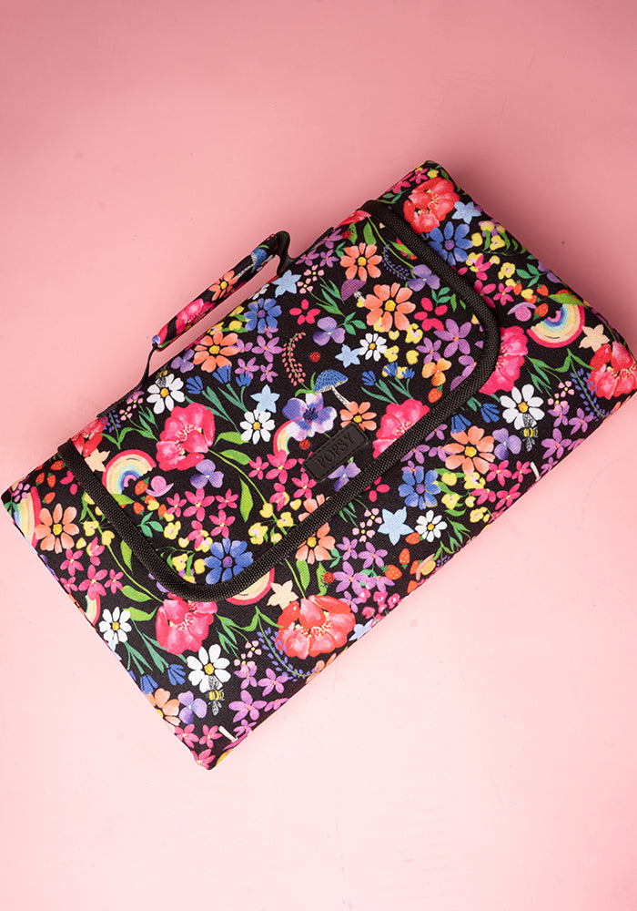 Fourth angle of Garden Rainbow Print Foldable Popsy Picnic Blanket