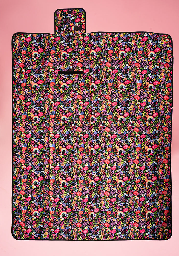 Third angle of Garden Rainbow Print Foldable Popsy Picnic Blanket