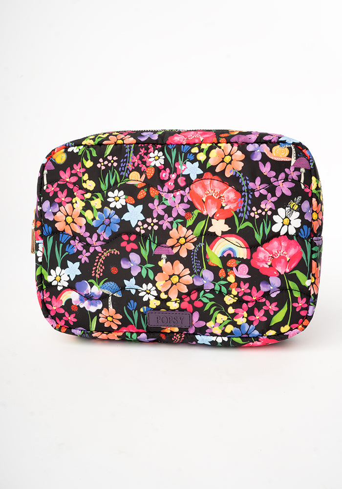 Front view of Garden Rainbow Print Makeup Bag