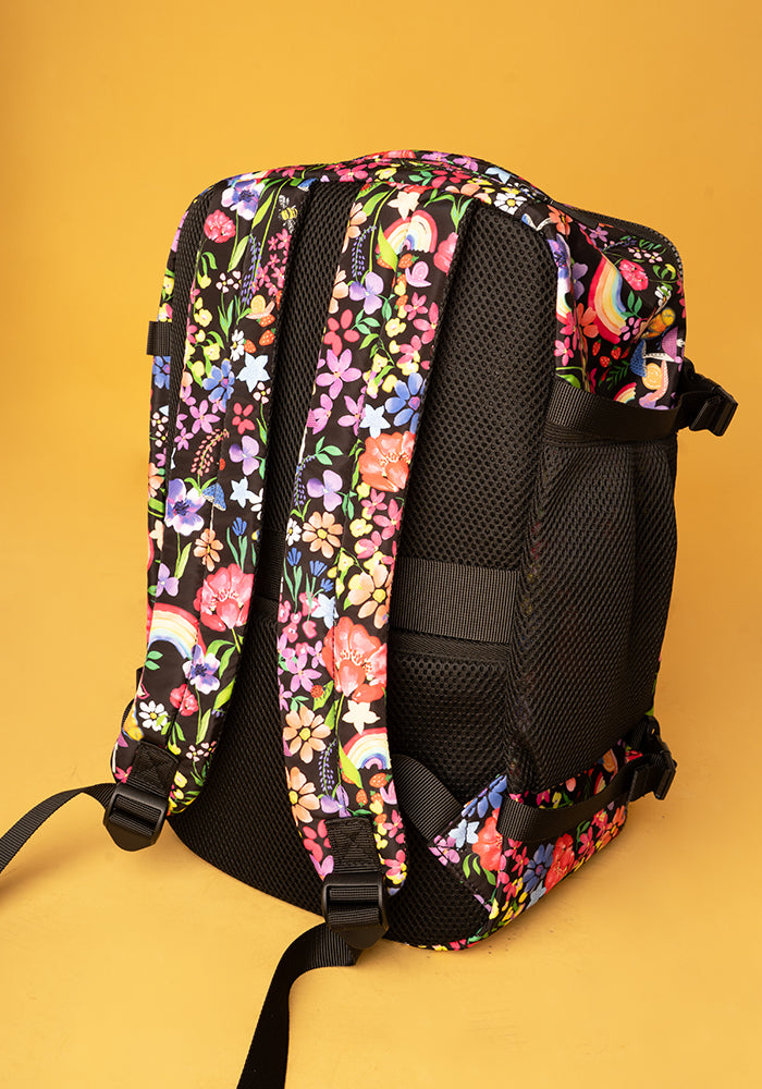 Seventh angle of Garden Rainbow Floral Print Popsy Cabin Bag, lightweight cabin bag with bold Garden Rainbow Floral pattern.