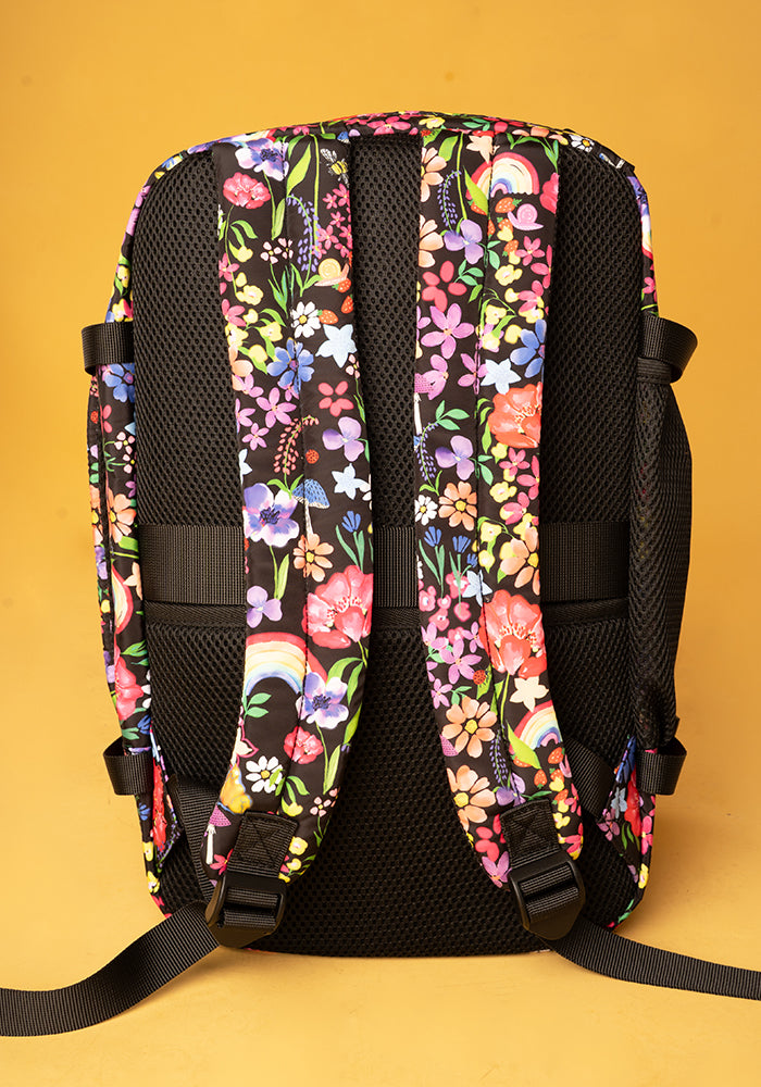 Sixth angle of Garden Rainbow Floral Print Popsy Cabin Bag, lightweight cabin bag with bold Garden Rainbow Floral pattern.