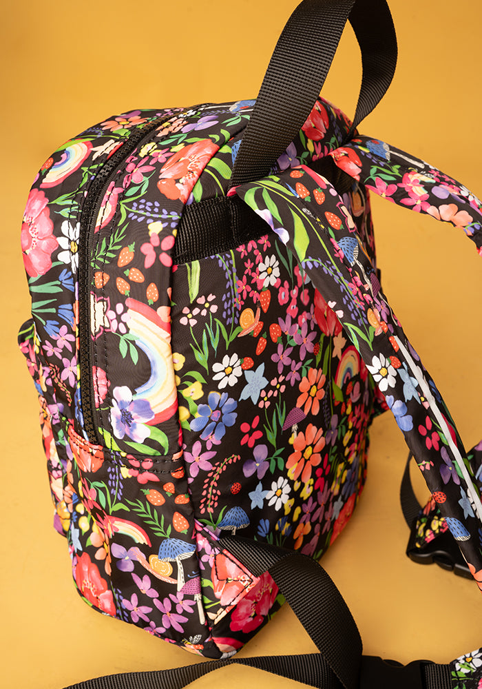 Tenth angle of Garden Rainbow Floral Print Mini Backpack