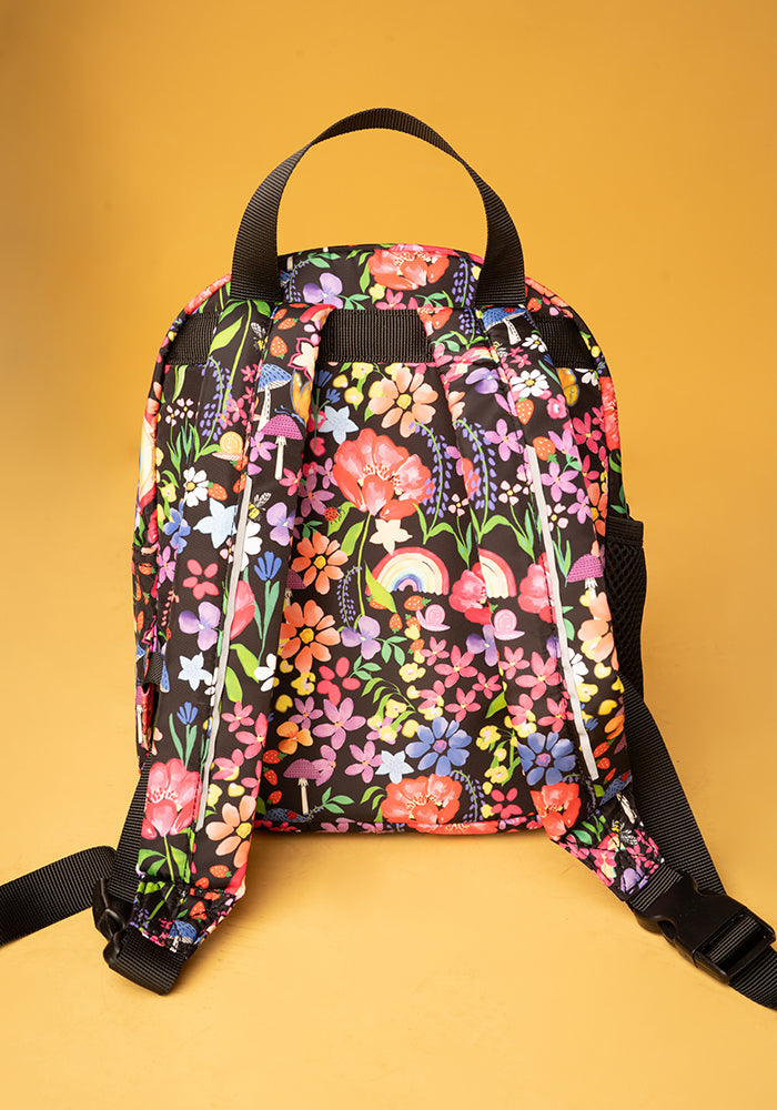 Eighth angle of Garden Rainbow Floral Print Mini Backpack