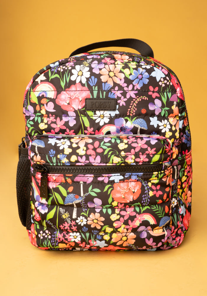 Second angle of Garden Rainbow Floral Print Mini Backpack