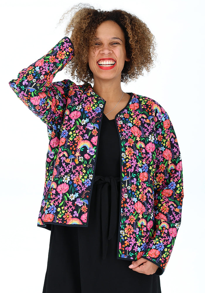 Sixth angle of Garden Rainbow Floral Quilted Jacket for Women