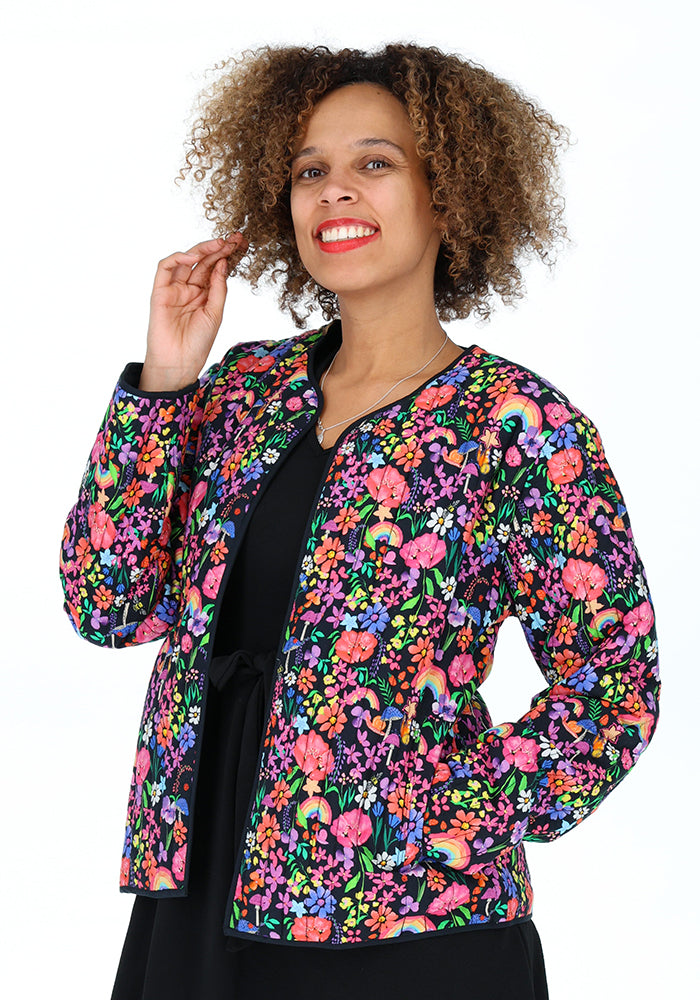 Fifth angle of Garden Rainbow Floral Quilted Jacket for Women